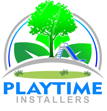 Green and blue playground installation logo